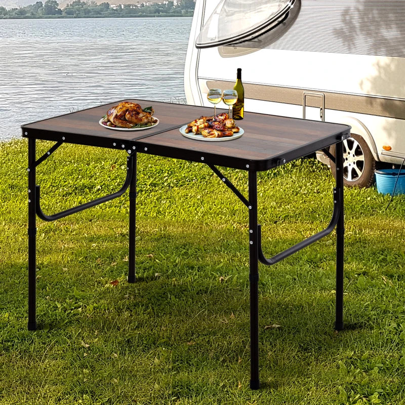 Portable 3ft Adjustable Aluminium Camping Table - Outdoor Picnic BBQ Trestle Table, Green