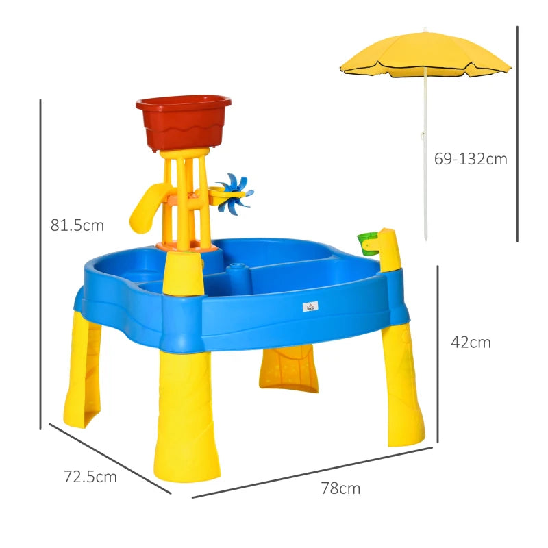 Multicoloured Sand & Water Table Set with Adjustable Parasol