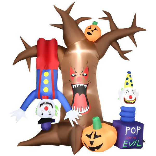 7ft Inflatable Halloween Ghost Tree with Upside-down Clown Pumpkins, LED Outdoor Display - Black