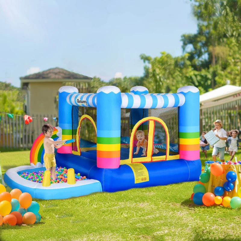 Kids Inflatable Bounce Castle with Trampoline Pool & Climbing Wall - Blue