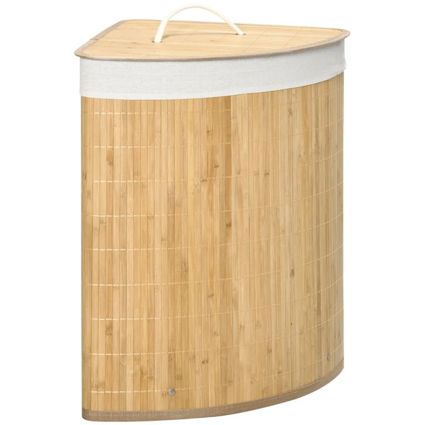 Natural Bamboo Laundry Basket with Lid, 55L Capacity