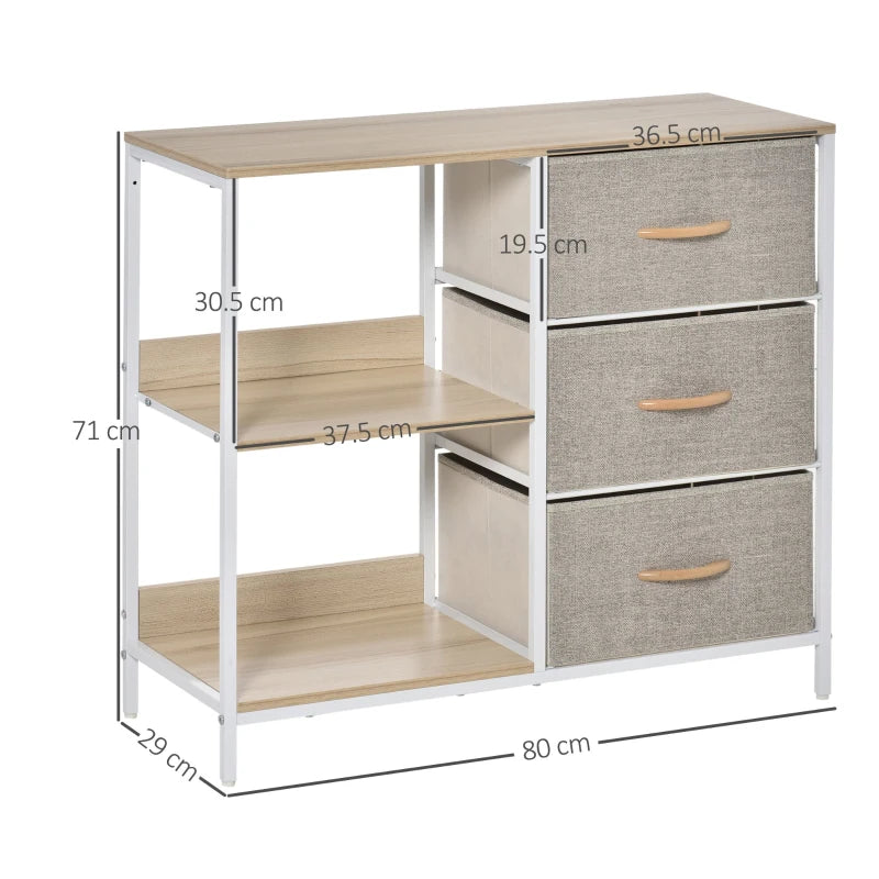 Beige Fabric Drawer Storage Cabinet with Shelves