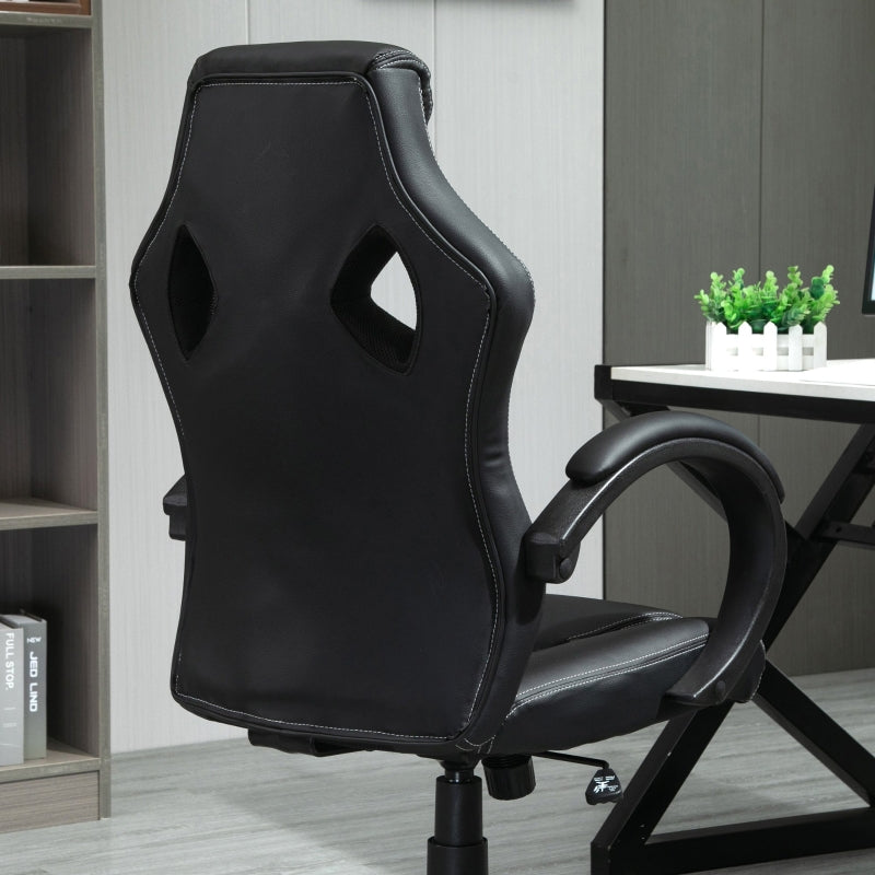 Black High-Back Faux Leather Office Chair with Wheels