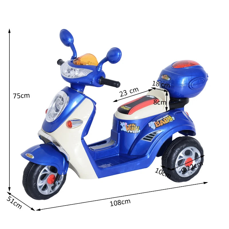 Blue Kids Electric Ride-On Motorbike with Headlight and Music