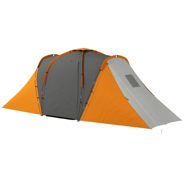 Orange 2-Bedroom Camping Tunnel Tent, 2000mm Waterproof, Portable for 4-6 People