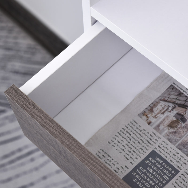 Modern White Grey Bookcase with Drawer and 6 Shelves