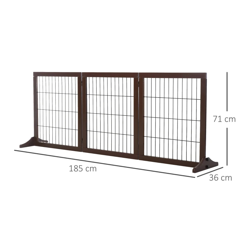 Brown 3-Panel Foldable Pet Gate with Pine Frame