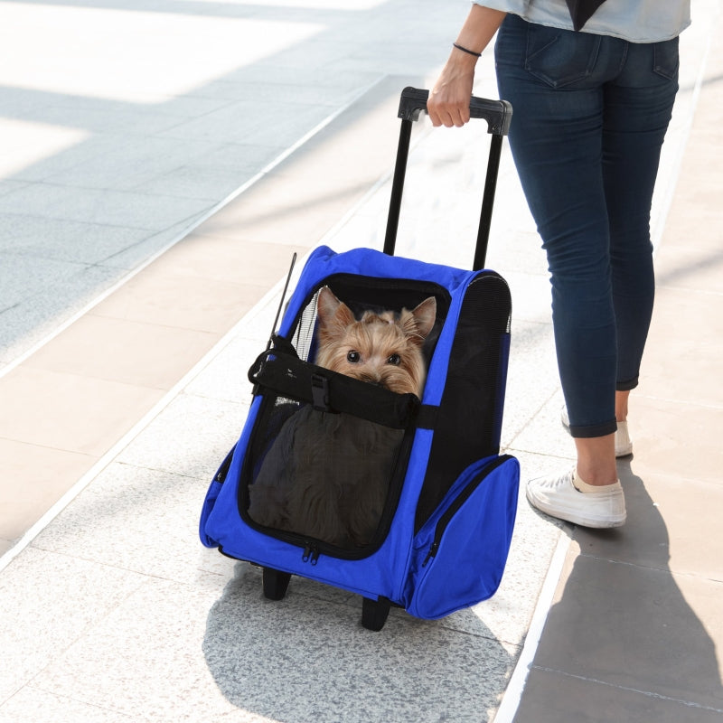 Blue Pet Travel Backpack with Trolley and Telescopic Handle