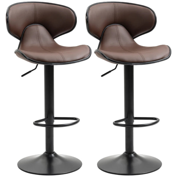 Brown Swivel Bar Stools Set of 2 with Footrest and Backrest