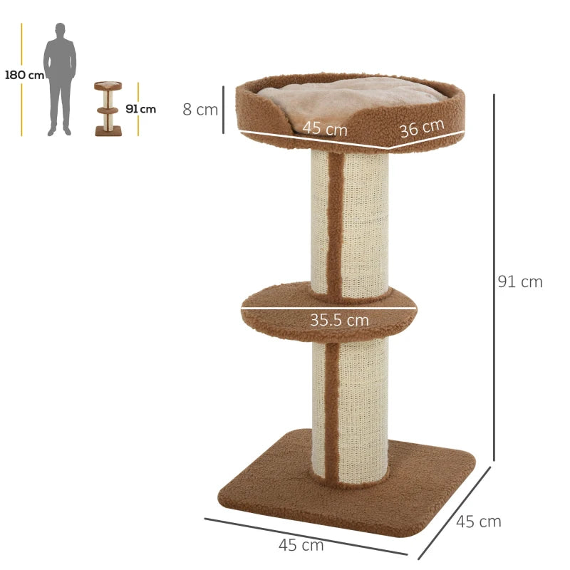 Brown 91cm Cat Tower Scratching Post for Indoor Cats