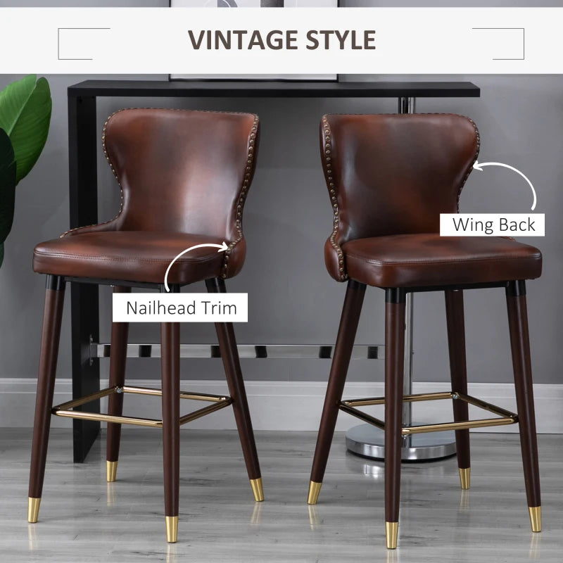 Brown PU Leather Counter-Height Bar Stools Set of 2