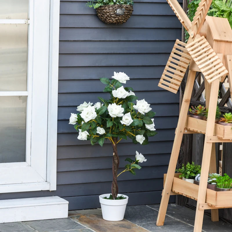 White Rose Artificial Plants Set of 2 in Pot, Indoor Outdoor Decor, 90cm