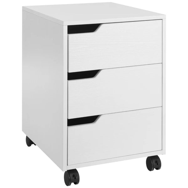 White 3-Drawer Mobile File Cabinet with Wheels for Home Office