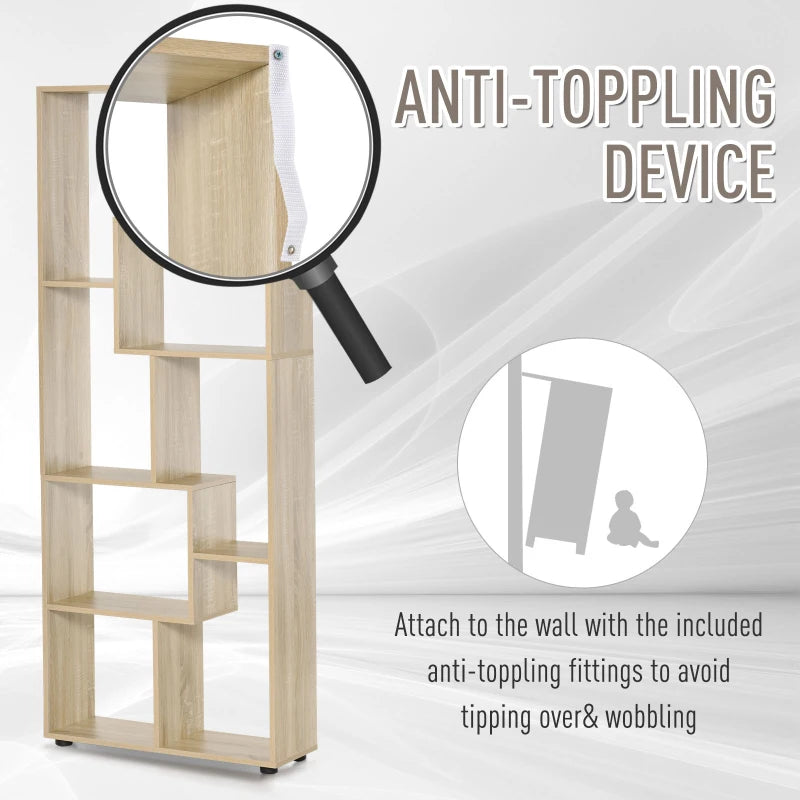 8-Tier Natural Bookcase with Anti-Tipping Foot Pads