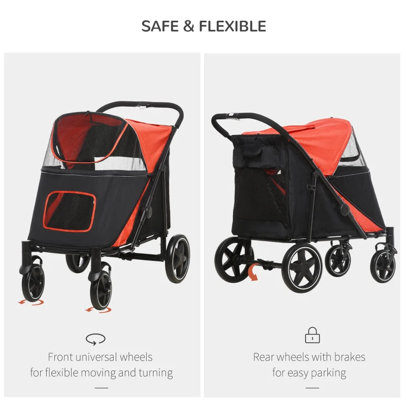 Red Foldable Pet Stroller for Medium and Large Dogs