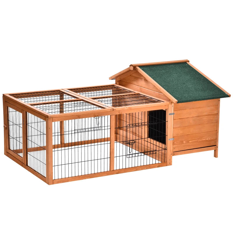 Wooden Outdoor Rabbit Hutch with Run & Lockable Door - Brown