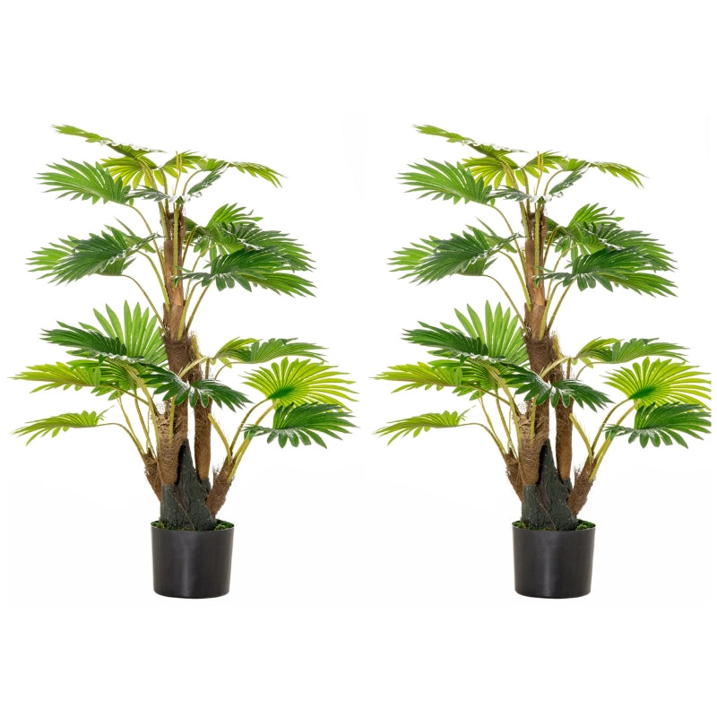 Set of 2 Artificial Green Palm Trees in Pots for Indoor and Outdoor Decor, 135cm