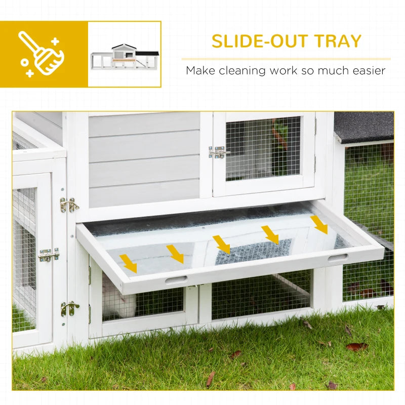 Large Grey 2-Tier Rabbit Hutch with Run for 2-4 Rabbits