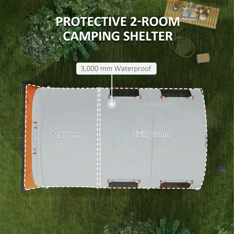 Waterproof 6-Person Camping Tent with Living and Bedroom, Cream/Orange