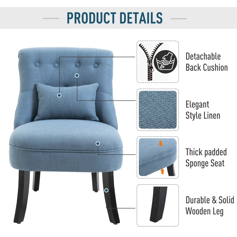 Blue Fabric Tub Chair with Pillow and Solid Wood Legs