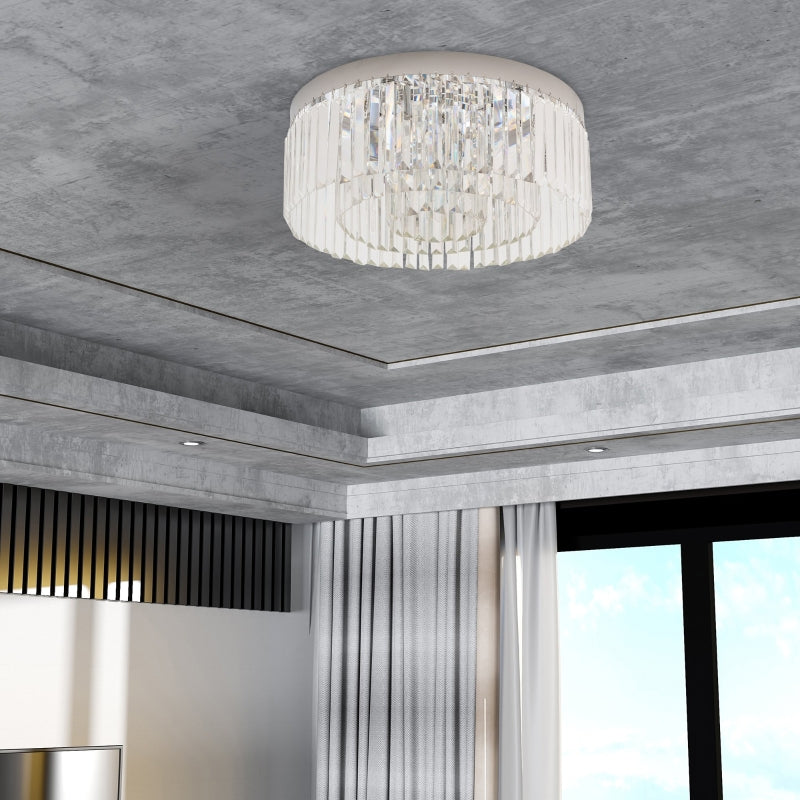 Modern Crystal Chandelier - 10-Light Stainless Steel Flush Mount Ceiling Light (Silver)