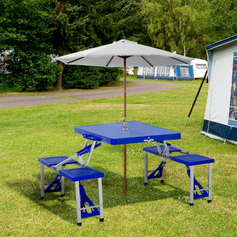 Blue 4 Seater Aluminum Picnic Table with Foldable Seats