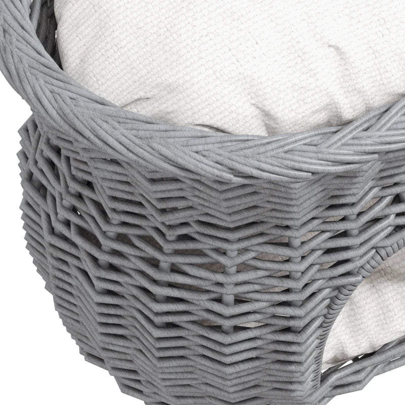 Grey Wicker 2-Tier Cat House with Washable Cushions