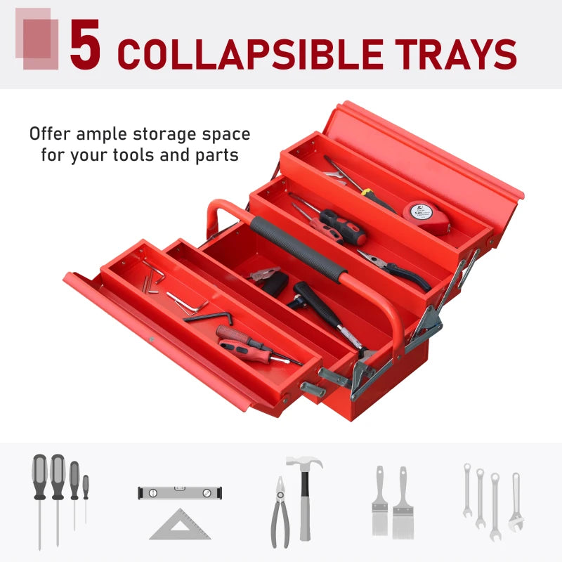 Red 3-Tier Metal Cantilever Toolbox with Carry Handle