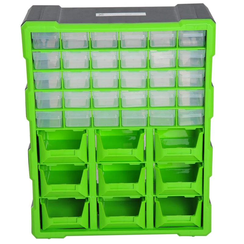 Clear Plastic 39-Drawer Wall Mount Parts Organizer for Garage Storage