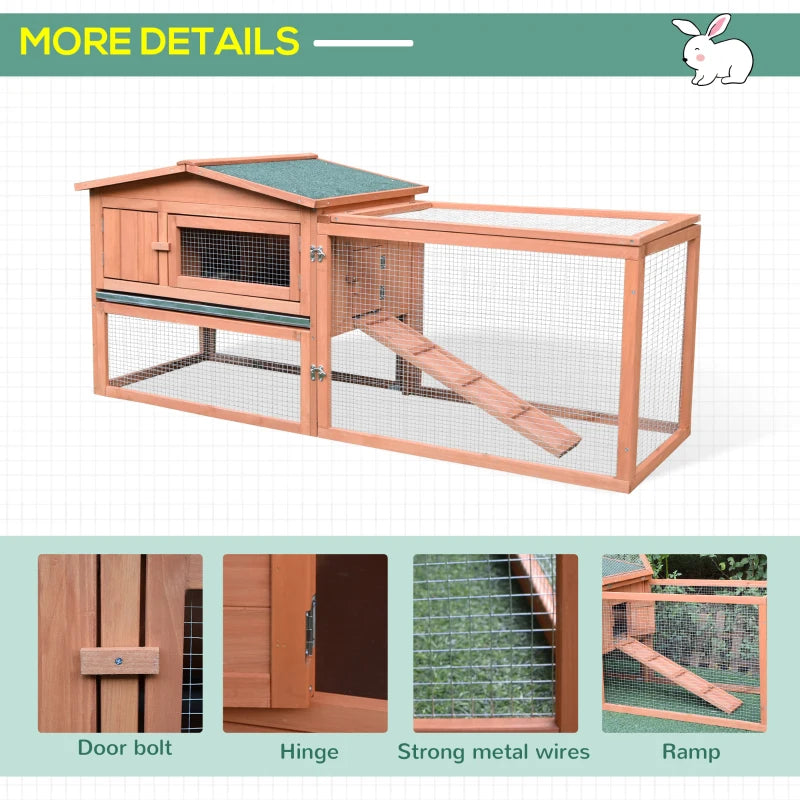 Wooden 2-Tier Rabbit Hutch with Run, Outdoor Garden House, 85x24x57cm, Brown