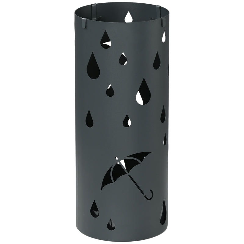 Dark Grey Freestanding Umbrella Holder with Hooks and Drip Tray