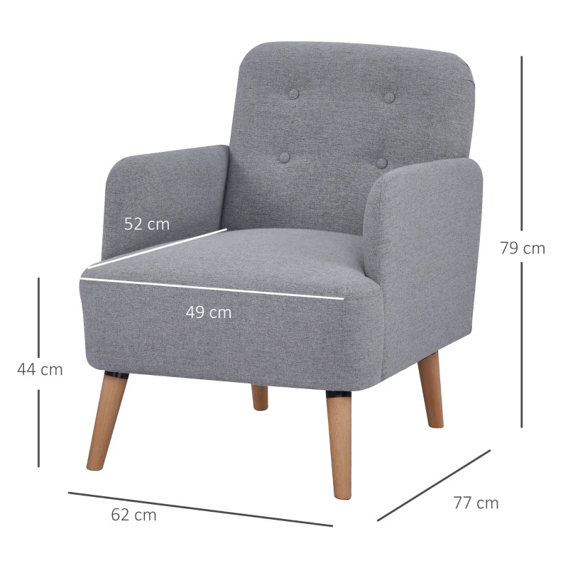 Light Grey Upholstered Armchair with Birch Wood Legs