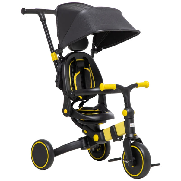 Yellow 3-in-1 Kids Tricycle with Parent Handle