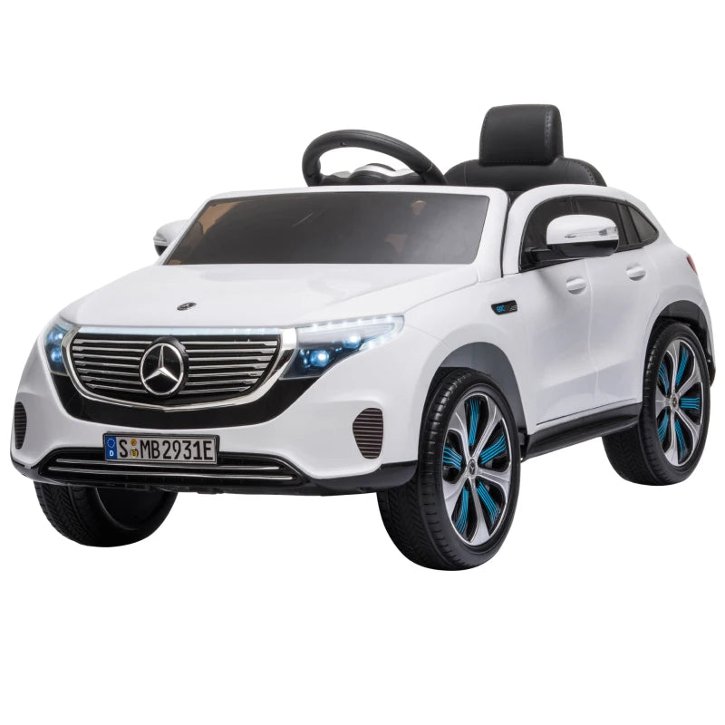 White 12V Kids Electric Ride On Car with Remote Control - Music, Lights, Bluetooth