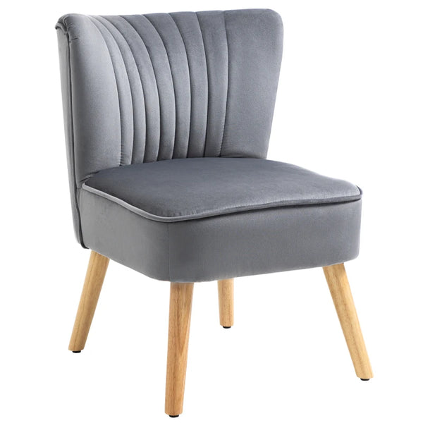 Grey Fabric Accent Chair with Rubber Wood Legs and Thick Padding