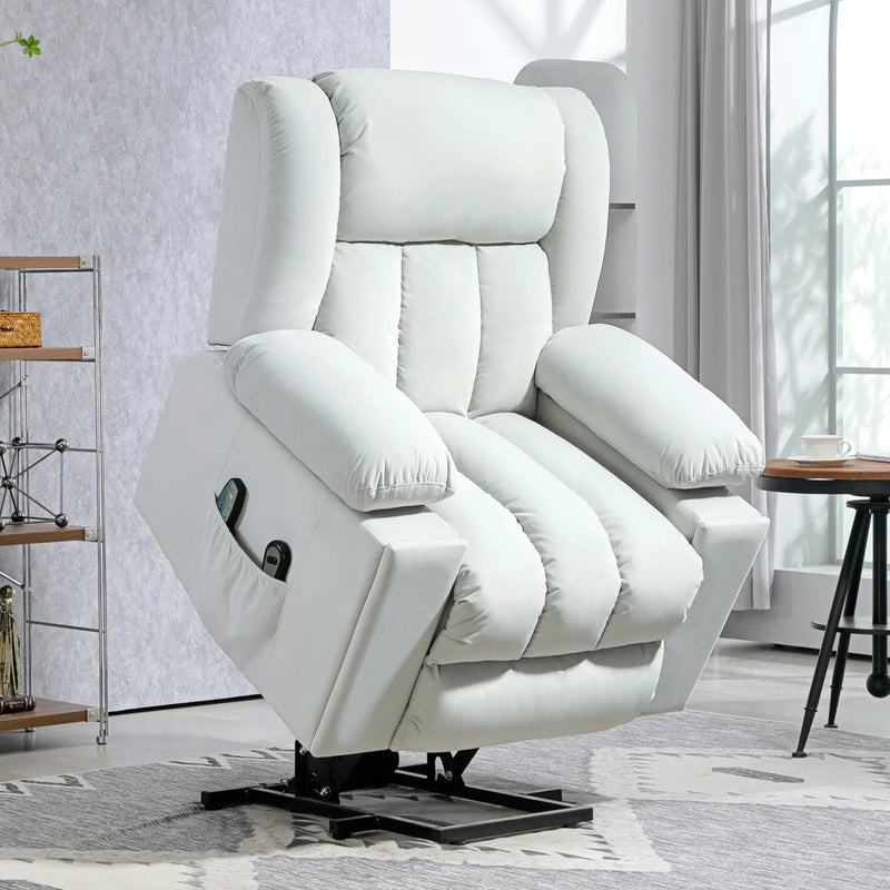 Light Grey Power Lift Recliner Chair with Vibration Massage and Heat Function