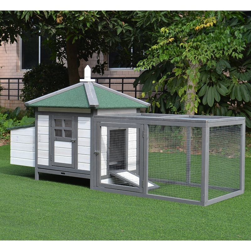 Grey Chicken Coop with Run and Nesting Box - Outdoor Poultry Pen 196x76x97cm