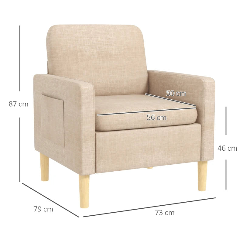 Beige Upholstered Modern Accent Chair for Living Room, Bedroom, Home Office