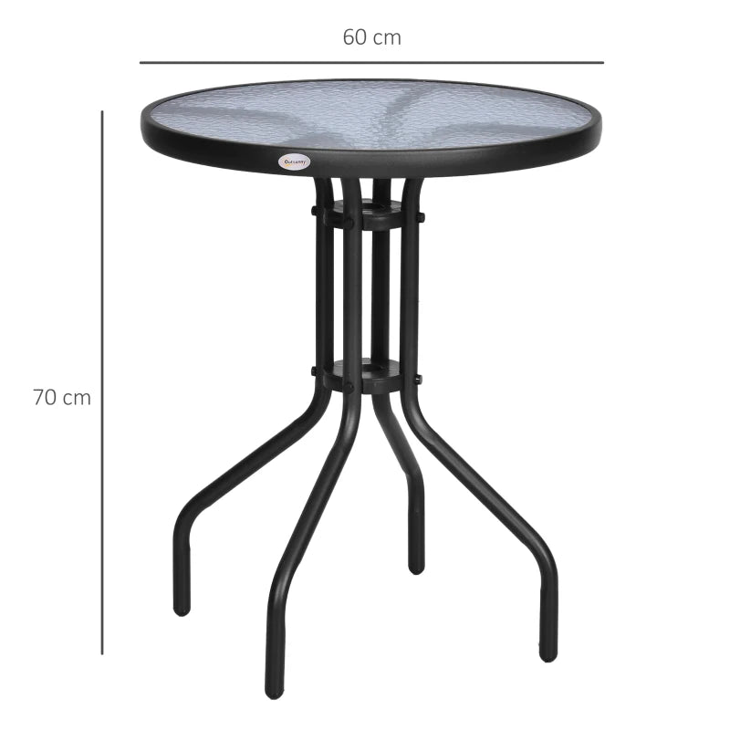 Round Glass Outdoor Bistro Table - 60cm Diameter (Black)