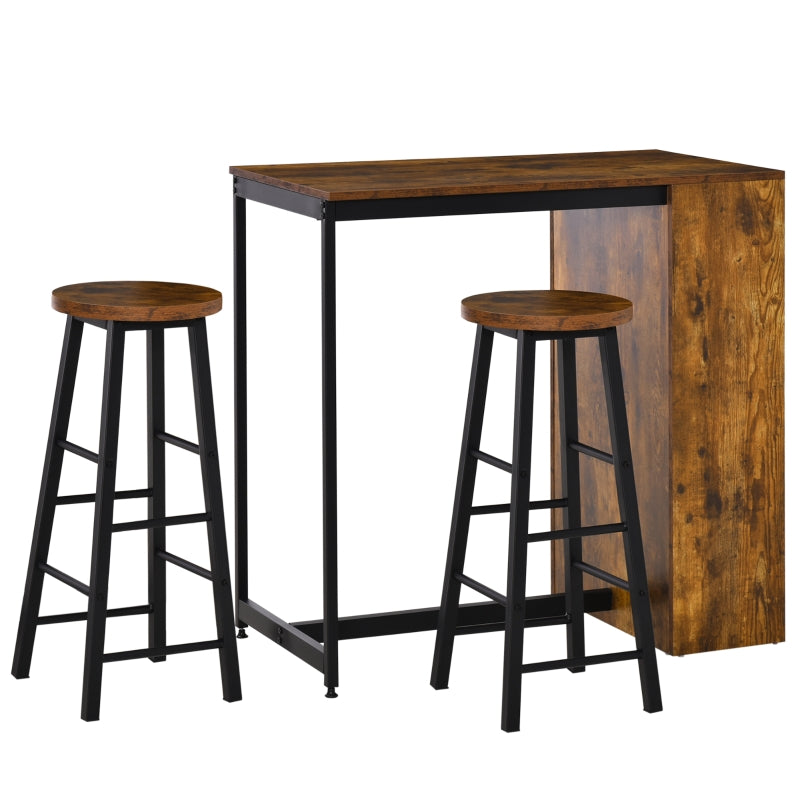 Rustic Brown 3-Piece Industrial Bar Table Set with Storage Shelf