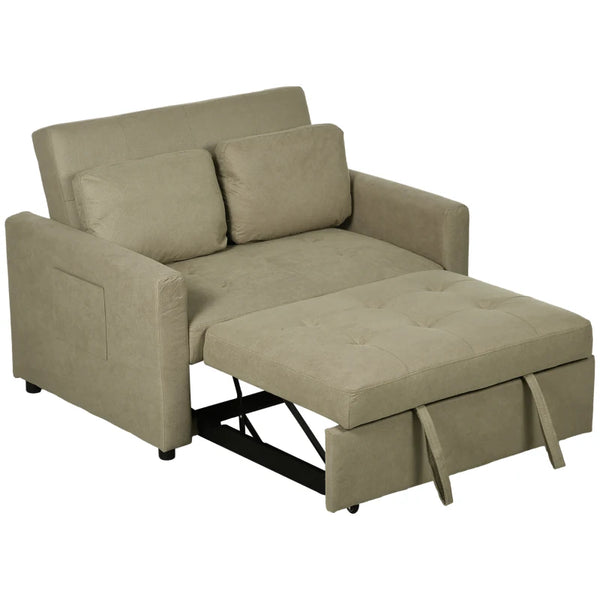 Convertible Loveseat Sofa Bed with Side Pockets, Light Brown