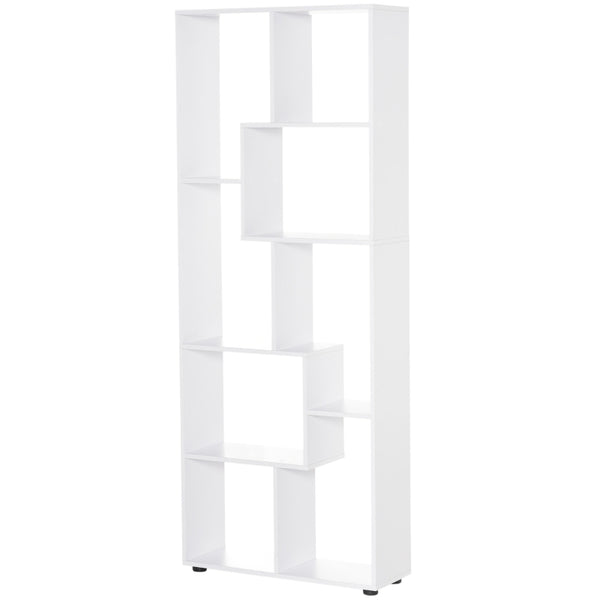 8-Tier White Melamine Bookcase with Anti-Tipping Pads
