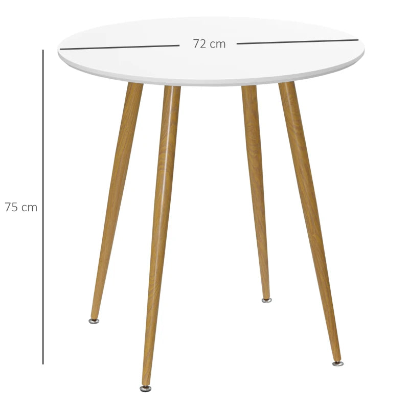 White Round Dining Table for 2, Matte Top, Metal Legs