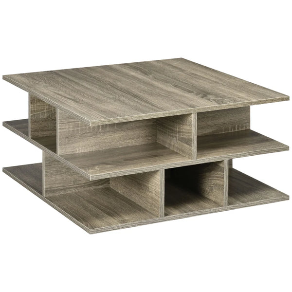 Modern Grey Square Coffee Table with Storage Shelves - 70 x 70 x 36.5 cm