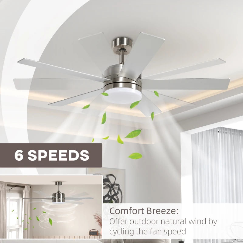 52" Silver and Beech Wood-effect Ceiling Fan with Light and Remote