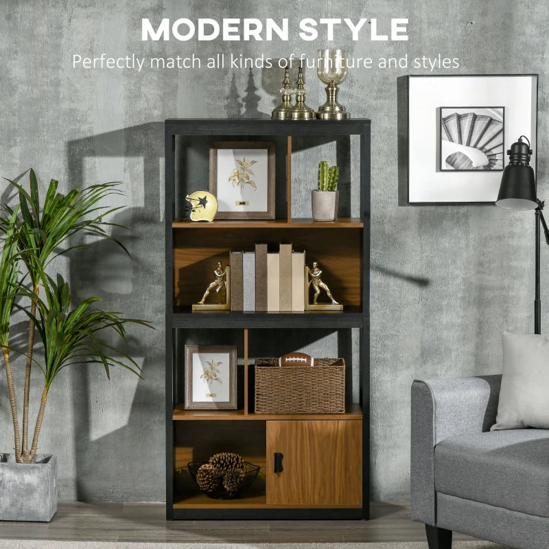 Modern Walnut Brown 4-Tier Bookshelf with Storage Cabinet