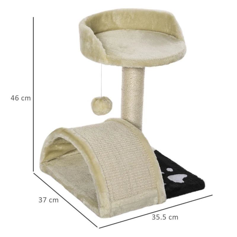 Beige Cat Tree Scratching Post with Hanging Ball