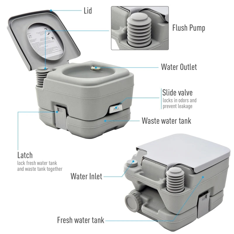 Portable 10L Grey Travel Toilet