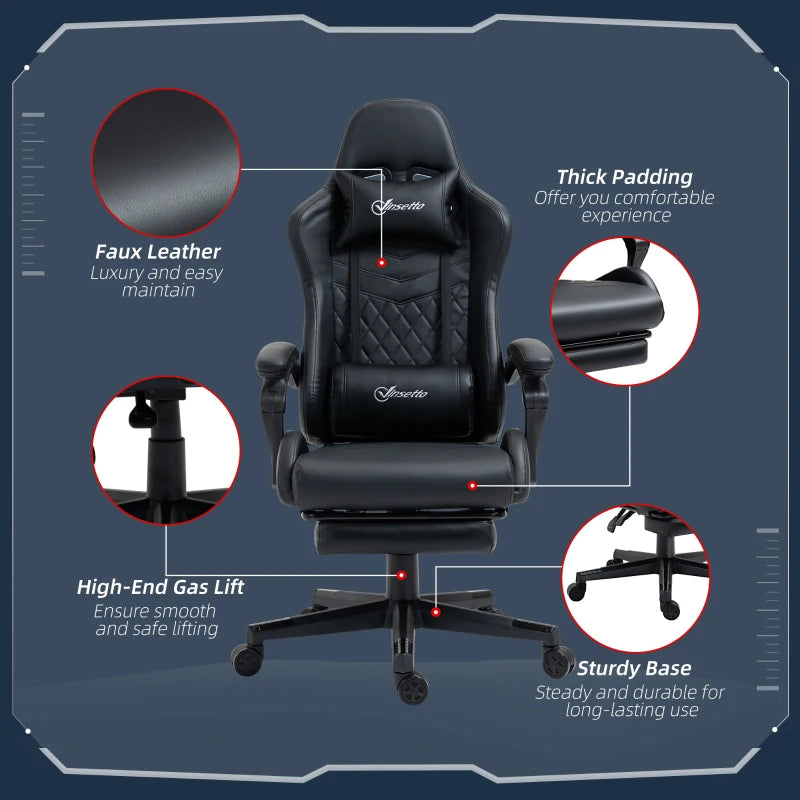 Black Racing Gaming Chair with Swivel Wheel & Footrest