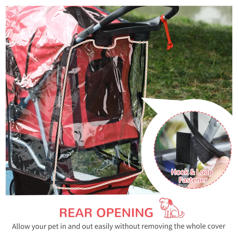 Red Dog Stroller with Rain Cover for Small Dogs